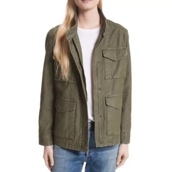 Vince -982 Women's Military Jacket Canvas Olive Green Utility Pockets Size S - Picture 1 of 9